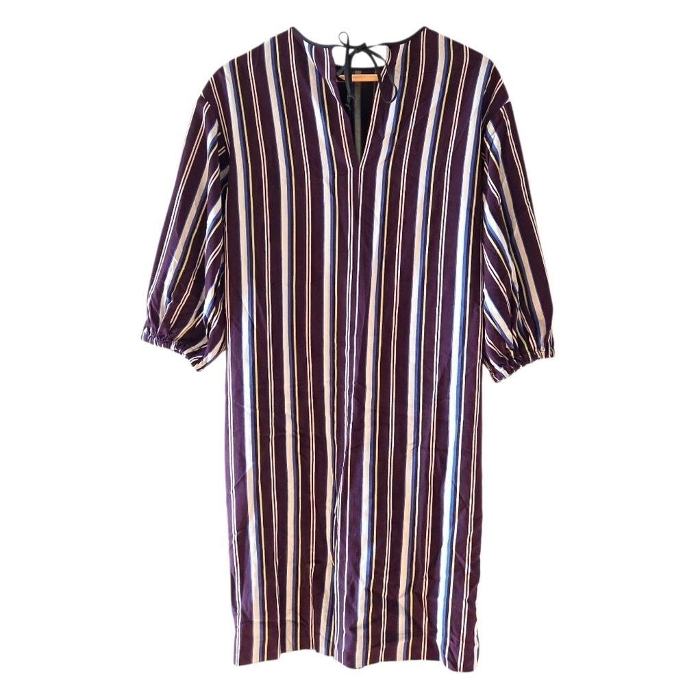 Alysi Creme Bohemian Casual Striped Midi Women's Dress Size 8 - Picture 2 of 15